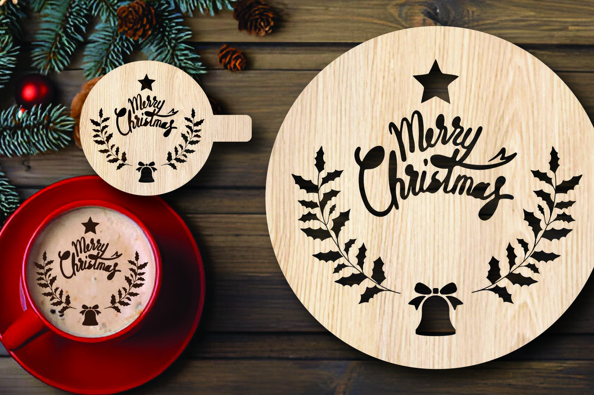 Σετ των 2 Intra απο ξύλο plywood 3mm-4mm πάχος Χριστουγεννιάτικο στένσιλ καφέ με λέιζερ Δίασταση 15x15 cm INTRAFABR-108529566