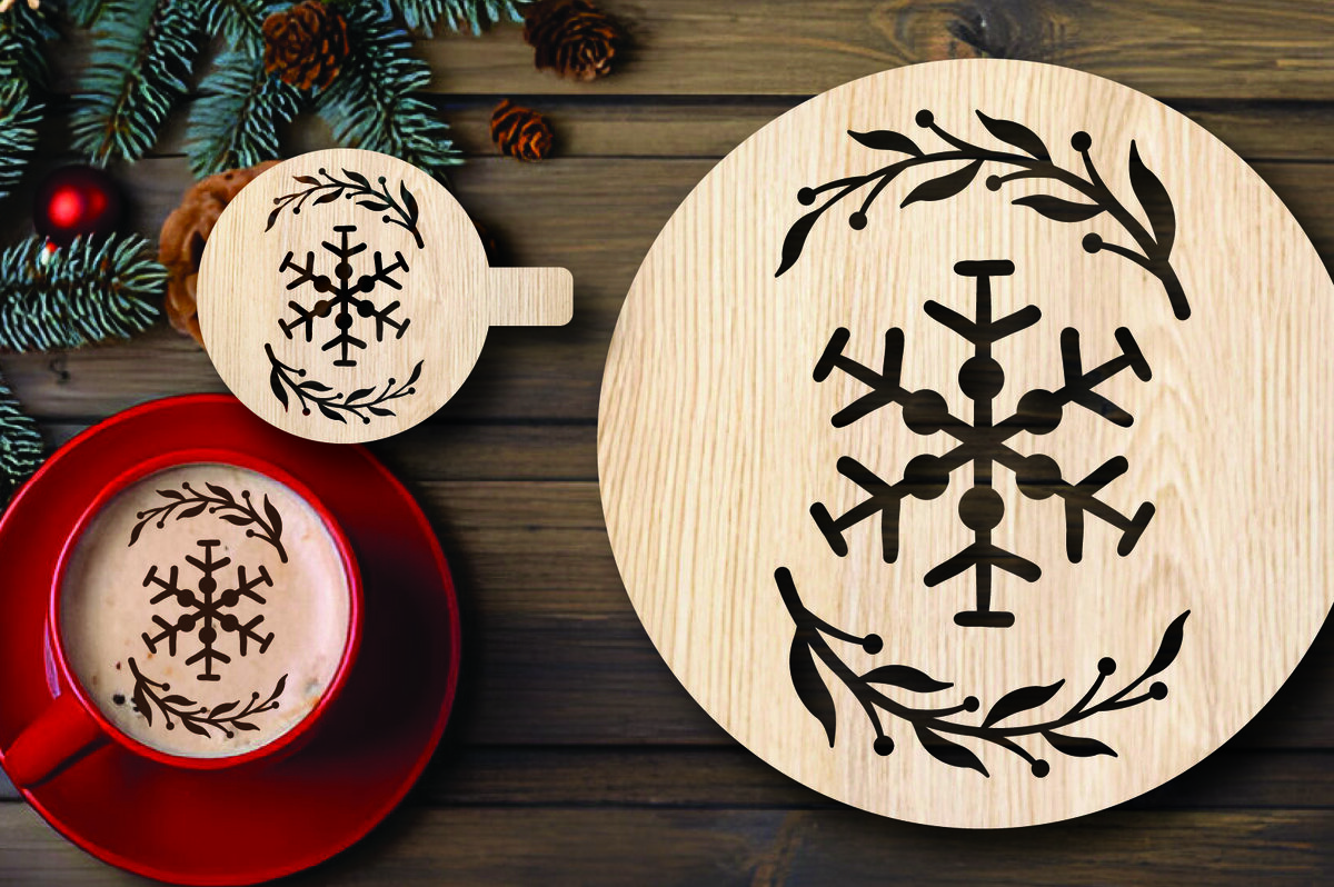 Σετ των 2 Intra απο ξύλο plywood 3mm-4mm πάχος Χριστουγεννιάτικο στένσιλ καφέ με λέιζερ Δίασταση 15x15 cm INTRAFABR-108529137