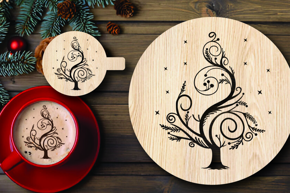 Σετ των 2 Intra απο ξύλο plywood 3mm-4mm πάχος Χριστουγεννιάτικο στένσιλ καφέ με λέιζερ Δίασταση 15x15 cm INTRAFABR-108529249