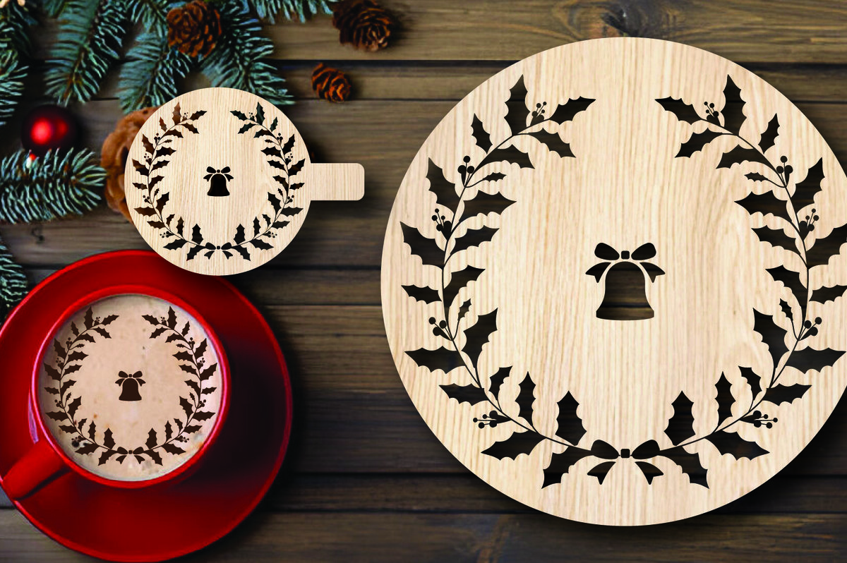 Σετ των 2 Intra απο ξύλο plywood 3mm-4mm πάχος Χριστουγεννιάτικο στένσιλ καφέ με λέιζερ Δίασταση 15x15 cm INTRAFABR-108529288