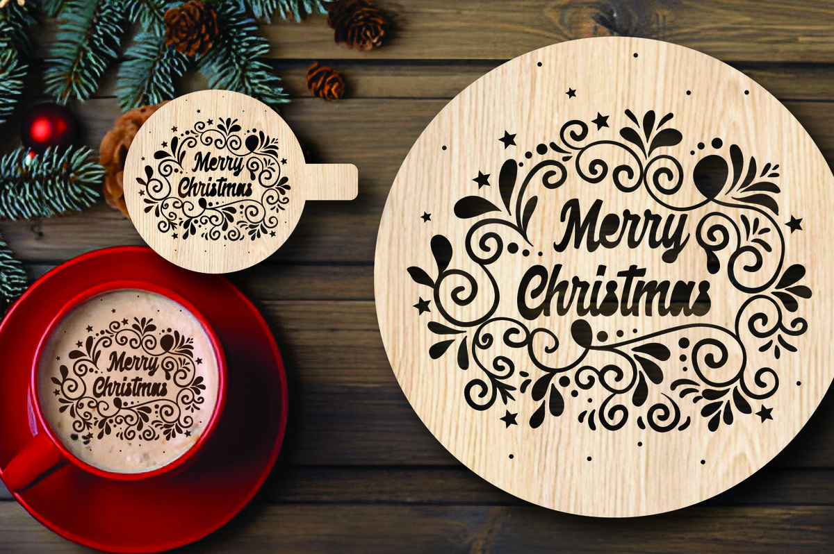 Σετ των 2 Intra απο ξύλο plywood 3mm-4mm πάχος Χριστουγεννιάτικο στένσιλ καφέ με λέιζερ Δίασταση 15x15 cm INTRAFABR-108529475