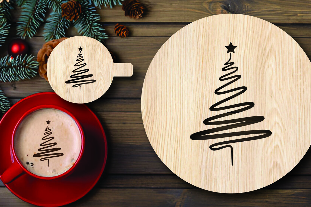 Σετ των 2 Intra απο ξύλο plywood 3mm-4mm πάχος Χριστουγεννιάτικο στένσιλ καφέ με λέιζερ Δίασταση 15x15 cm INTRAFABR-108529100