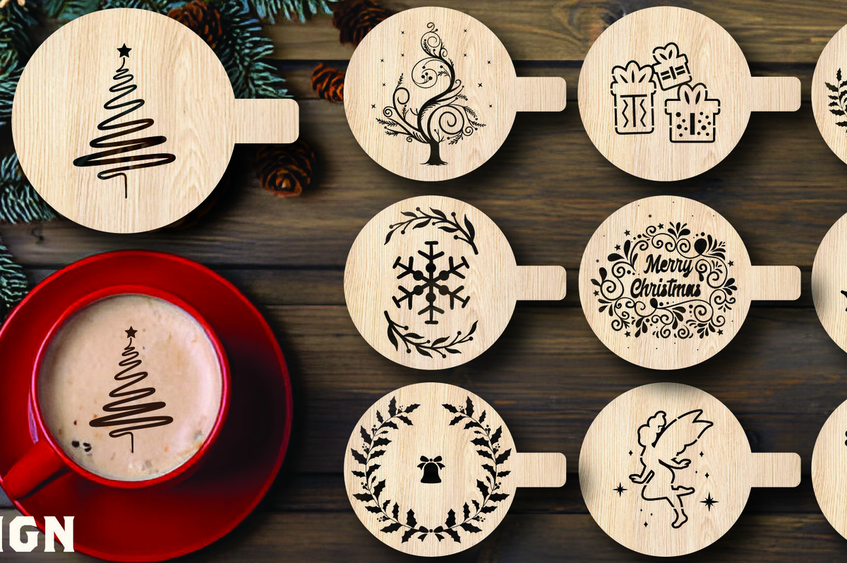 Σετ των 2 Intra απο ξύλο plywood 3mm-4mm πάχος Χριστουγεννιάτικου Stencil Δίασταση 15x15 cm INTRAFABR-108529671