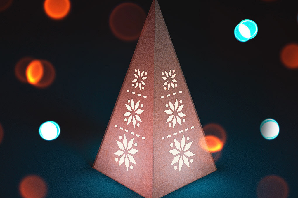Σετ των 2 Intra απο ξύλο plywood 3mm-4mm πάχος Χριστουγεννιάτικο φανάρι κώνου με λέιζερ | Δίασταση 15x15 cm INTRAFABR-72556891