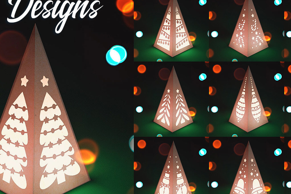 Σετ των 2 Intra απο ξύλο plywood 3mm-4mm πάχος Χριστουγεννιάτικο φανάρι κώνου με λέιζερ | Δίασταση 15x15 cm INTRAFABR-75473493