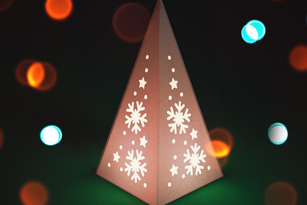 Σετ των 2 Intra απο ξύλο plywood 3mm-4mm πάχος Χριστουγεννιάτικο φανάρι κώνου με λέιζερ | Δίασταση 15x15 cm INTRAFABR-75473535