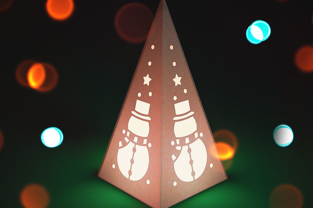 Σετ των 3 Intra απο ξύλο plywood 3mm-4mm πάχος Χριστουγεννιάτικο φανάρι κώνου με λέιζερ | Δίασταση 15x15 cm INTRAFABR-75473551