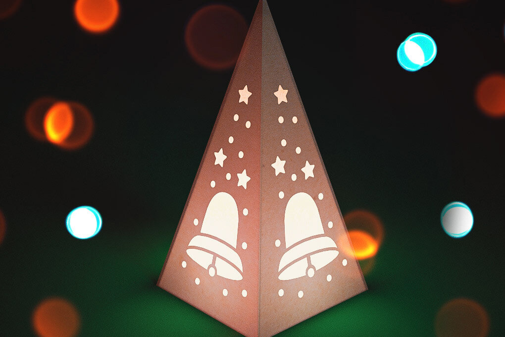 Σετ των 3 Intra απο ξύλο plywood 3mm-4mm πάχος Χριστουγεννιάτικο φανάρι κώνου με λέιζερ | Δίασταση 15x15 cm INTRAFABR-75473560