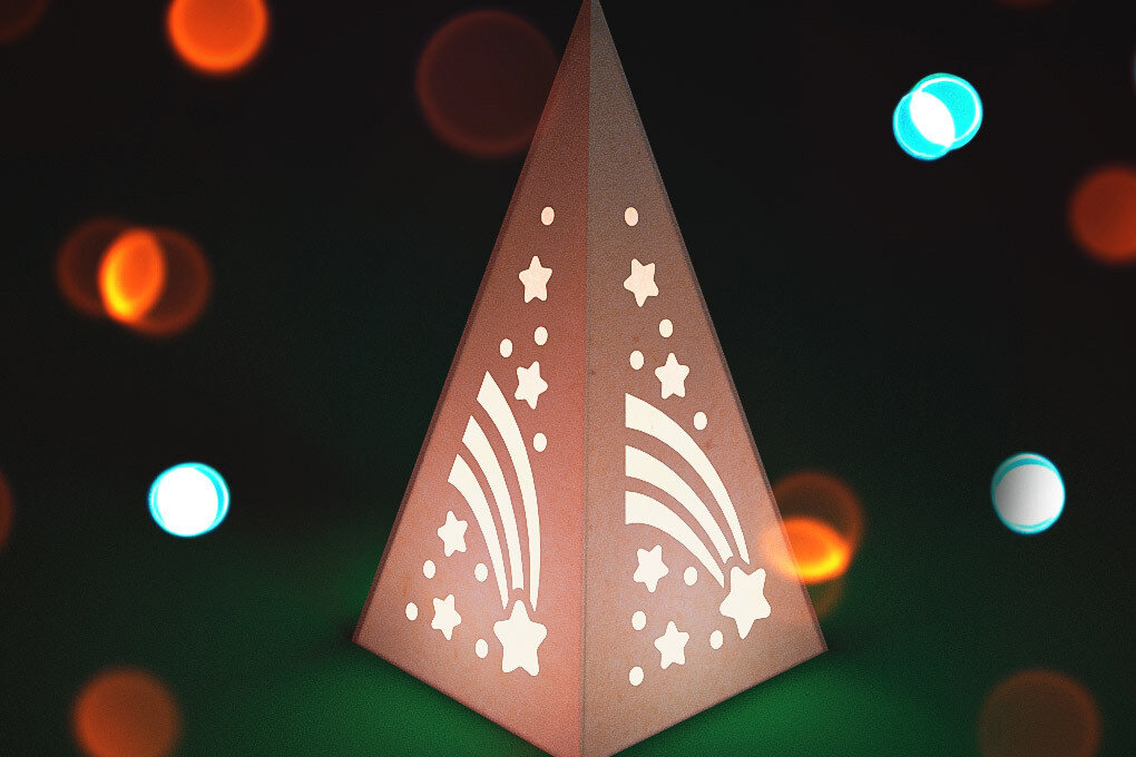 Σετ των 2 Intra απο ξύλο plywood 3mm-4mm πάχος Χριστουγεννιάτικο φανάρι κώνου με λέιζερ | Δίασταση 15x15 cm INTRAFABR-75473575