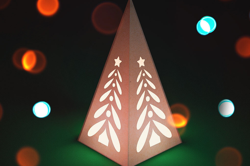 Σετ των 2 Intra απο ξύλο plywood 3mm-4mm πάχος Χριστουγεννιάτικο φανάρι κώνου με λέιζερ | Δίασταση 15x15 cm INTRAFABR-75473592