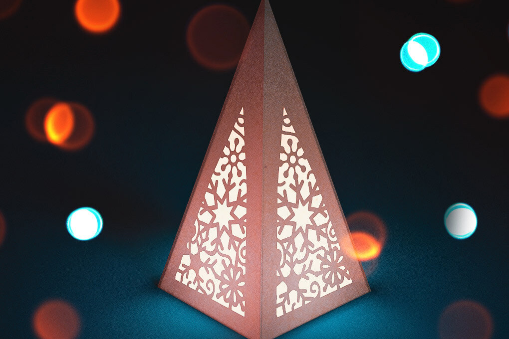Σετ των 2 Intra απο ξύλο plywood 3mm-4mm πάχος Χριστουγεννιάτικο φανάρι κώνου με λέιζερ | Δίασταση 15x15 cm INTRAFABR-72556700