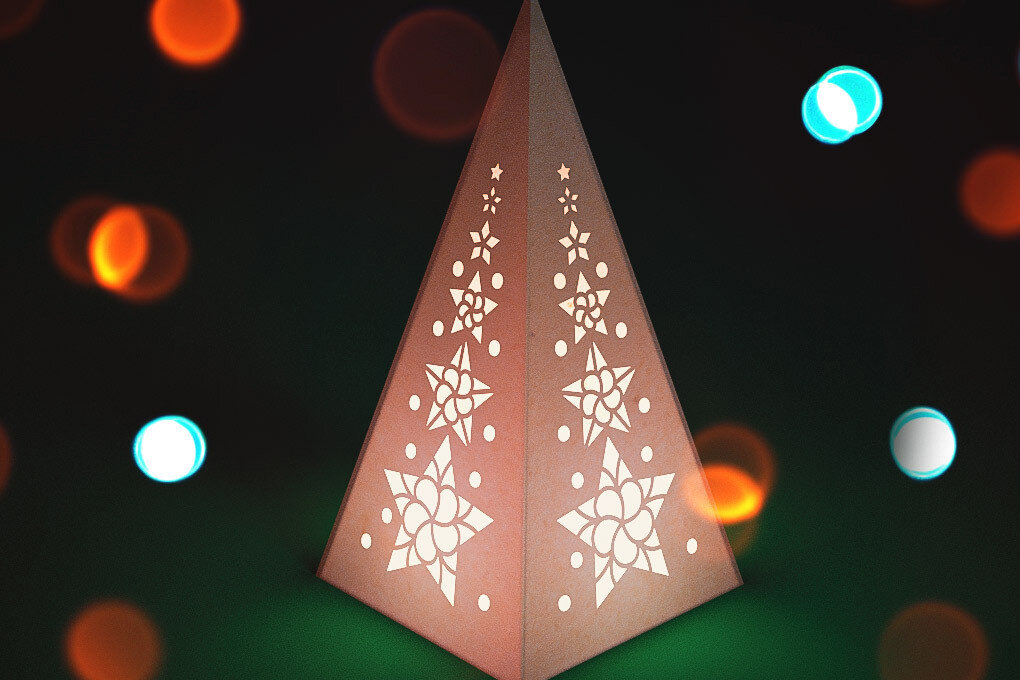 Σετ των 2 Intra απο ξύλο plywood 3mm-4mm πάχος Χριστουγεννιάτικο φανάρι κώνου με λέιζερ | Δίασταση 15x15 cm INTRAFABR-75473619