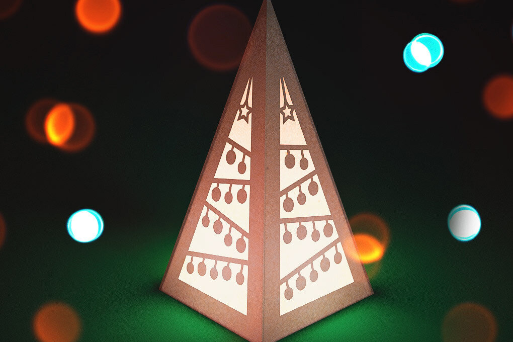 Σετ των 2 Intra απο ξύλο plywood 3mm-4mm πάχος Χριστουγεννιάτικο φανάρι κώνου με λέιζερ | Δίασταση 15x15 cm INTRAFABR-75473632