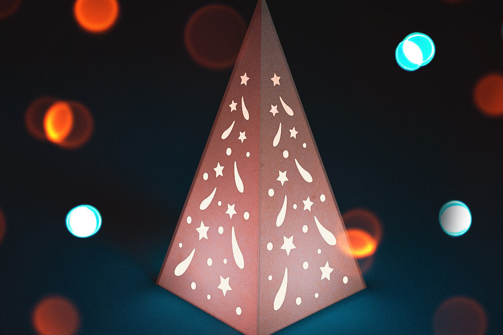 Σετ των 2 Intra απο ξύλο plywood 3mm-4mm πάχος Χριστουγεννιάτικο φανάρι κώνου με λέιζερ | Δίασταση 15x15 cm INTRAFABR-72556733