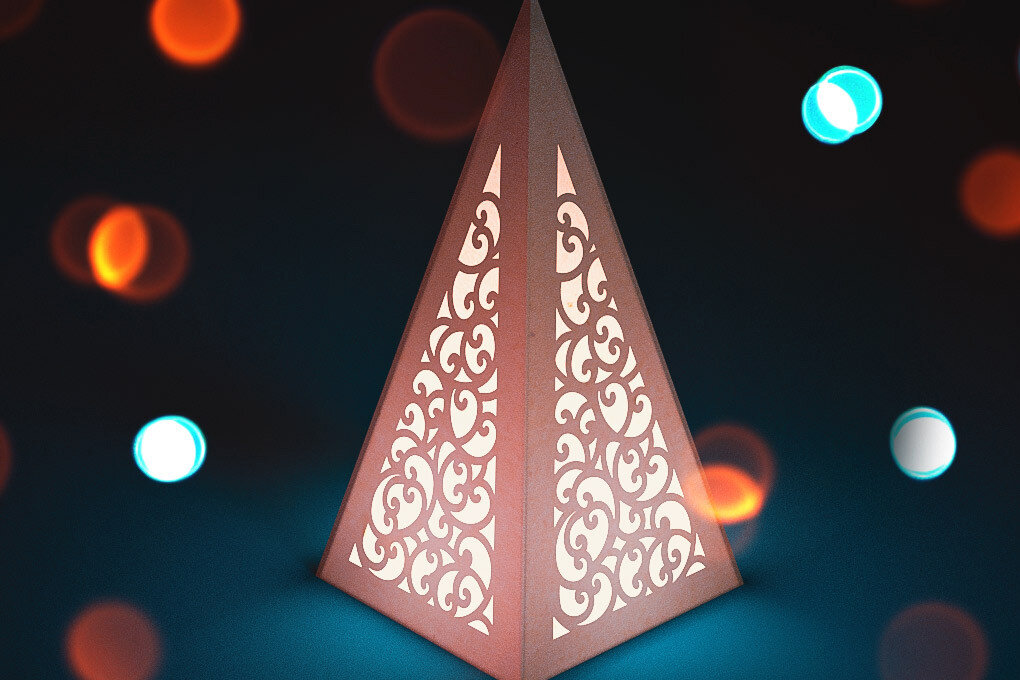 Σετ των 2 Intra απο ξύλο plywood 3mm-4mm πάχος Χριστουγεννιάτικο φανάρι κώνου με λέιζερ | Δίασταση 15x15 cm INTRAFABR-72556765