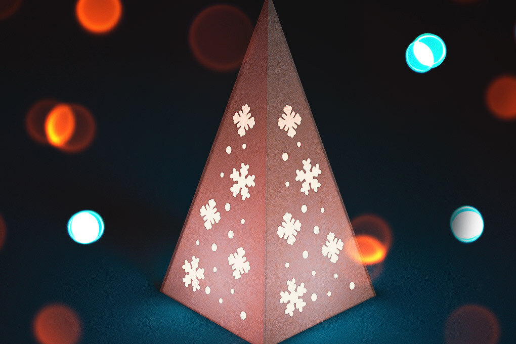 Σετ των 2 Intra απο ξύλο plywood 3mm-4mm πάχος Χριστουγεννιάτικο φανάρι κώνου με λέιζερ | Δίασταση 15x15 cm INTRAFABR-72556830