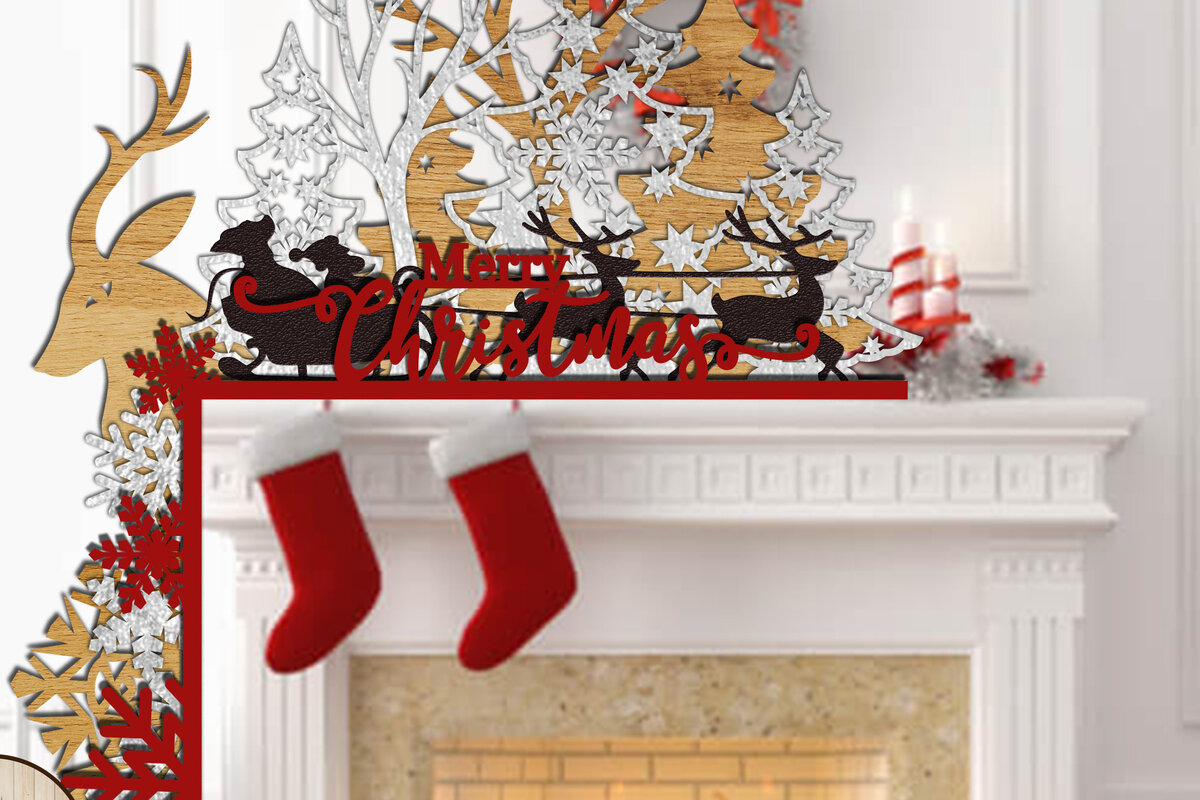 Intra απο ξύλο plywood 3mm-4mm πάχος Χριστουγεννιάτικη ΓΩΝΙΑ για ΤΖΑΚΙ κομμένα Δίασταση 30x20 cm INTRAFABR-19121948