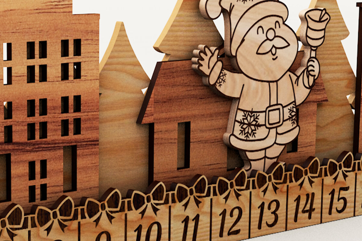 Σετ των 2 Intra απο ξύλο plywood 3mm-4mm πάχος Ημερολόγιο έλευσης αντίστροφης μέτρησης Χριστουγέννων Δίασταση 15x15 cm INTRAFABR-108339512