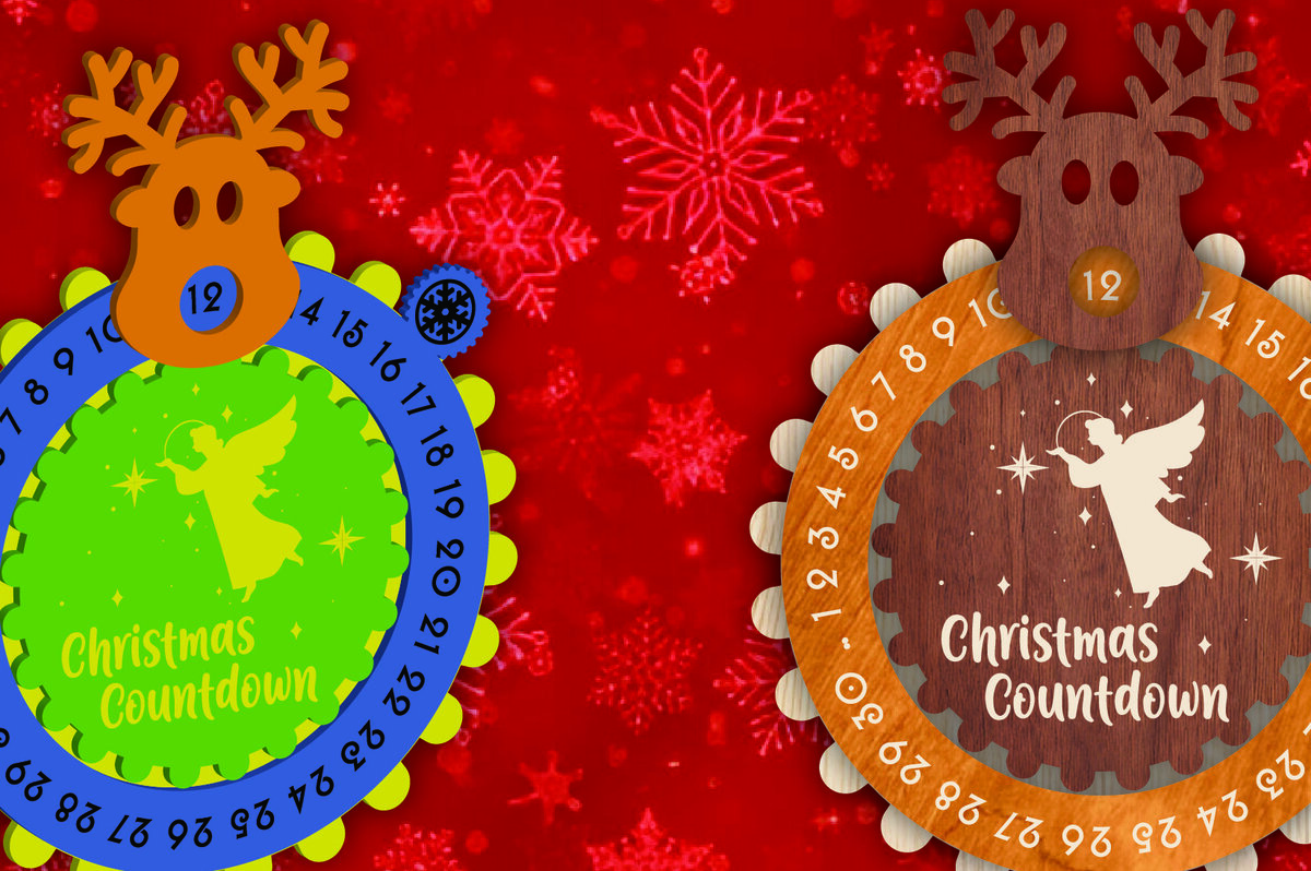 Σετ των 2 Intra απο ξύλο plywood 3mm-4mm πάχος Χριστουγεννιάτικη αντίστροφη μέτρηση Μπιχλιμπίδι Δίασταση 15x15 cm INTRAFABR-107913620