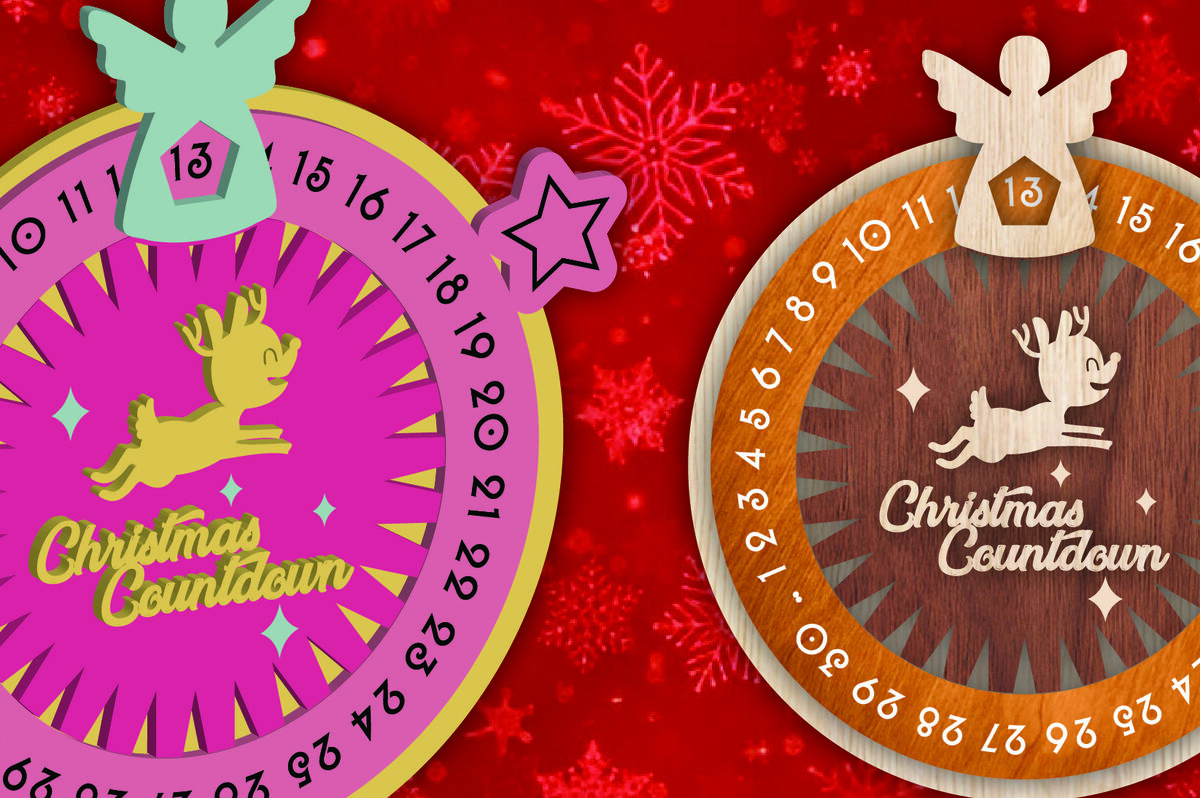 Σετ των 3 Intra απο ξύλο plywood 3mm-4mm πάχος Χριστουγεννιάτικη αντίστροφη μέτρηση Μπιχλιμπίδι Δίασταση 15x15 cm INTRAFABR-107913545