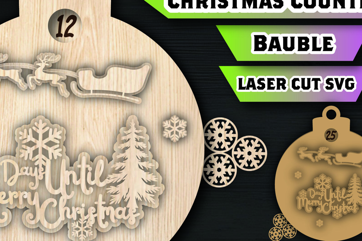 Σετ των 2 Intra απο ξύλο plywood 3mm-4mm πάχος Χριστουγεννιάτικη αντίστροφη μέτρηση Μπιχλιμπίδι Δίασταση 15x15 cm INTRAFABR-106394350