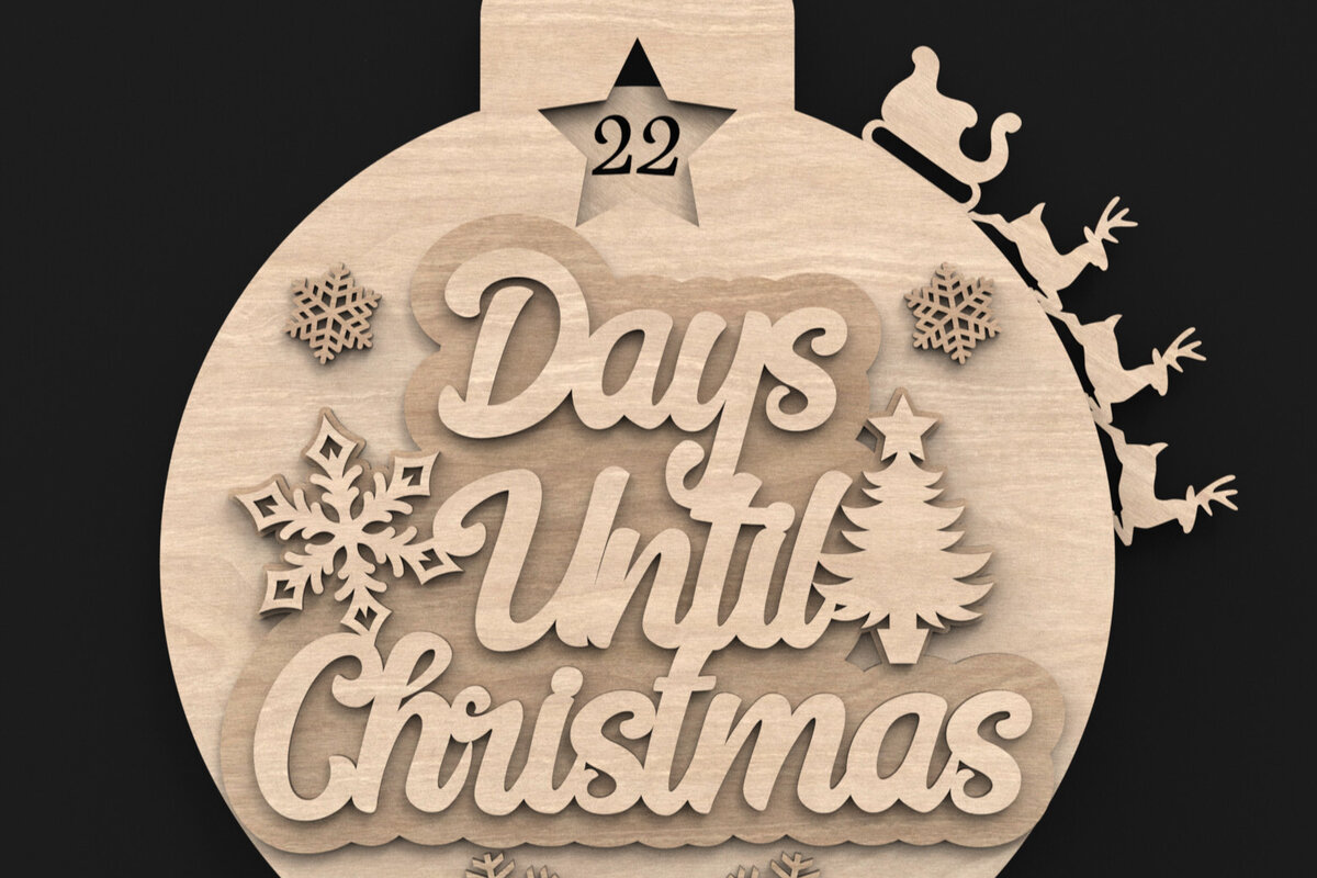 Σετ των 2 Intra απο ξύλο plywood 3mm-4mm πάχος Χριστουγεννιάτικη Αντίστροφη μέτρηση Μπιχλιμπίδι  Δίασταση 15x15 cm INTRAFABR-91430407