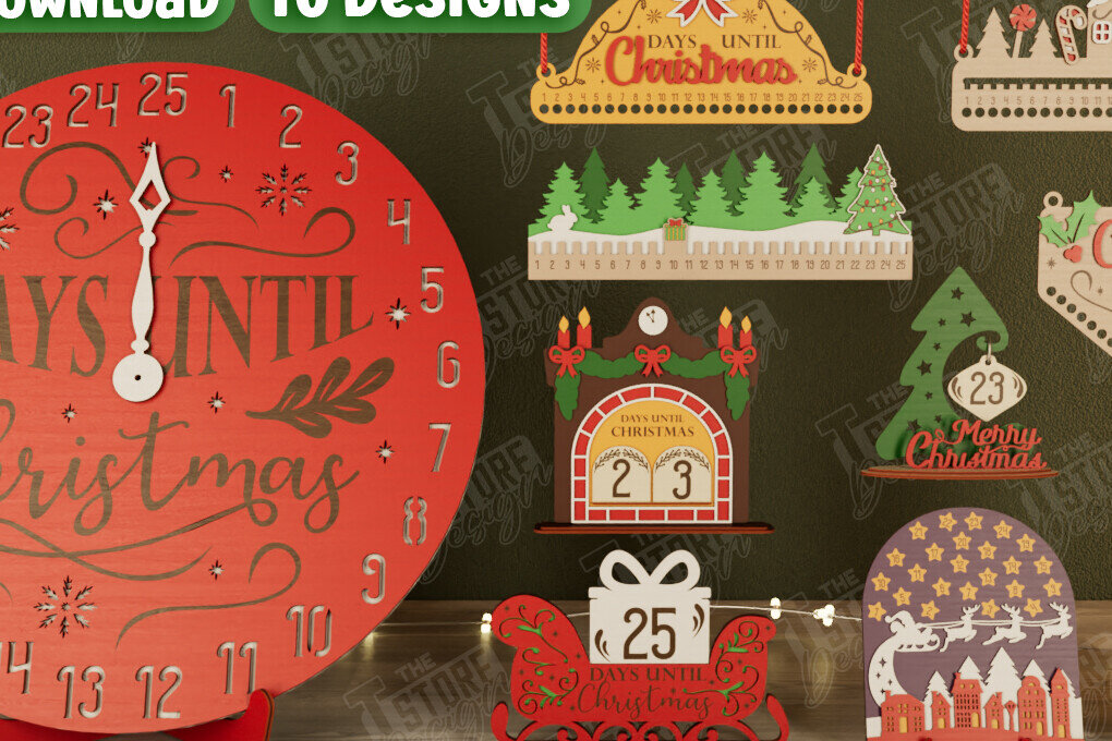 Σετ των 2 Intra απο ξύλο plywood 3mm-4mm πάχος αντίστροφης μέτρησης Χριστουγέννων|Ημερολόγιο Χριστουγέννων Δίασταση 15x15 cm INTRAFABR-106126272