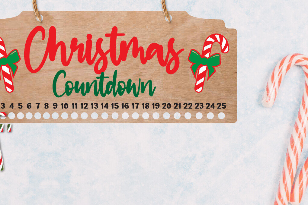 Σετ των 2 Intra απο ξύλο plywood 3mm-4mm πάχος Χριστουγεννιάτικη αντίστροφη μέτρηση | Candy Cane Δίασταση 15x15 cm INTRAFABR-110302119