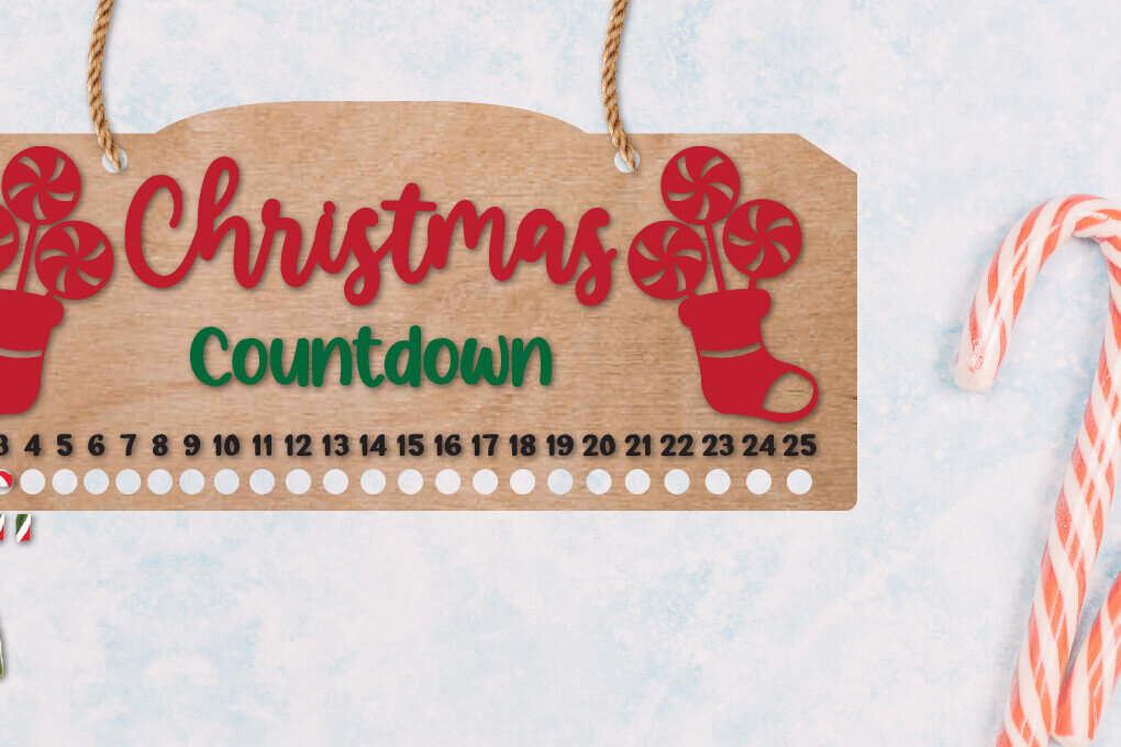 Σετ των 2 Intra απο ξύλο plywood 3mm-4mm πάχος Χριστουγεννιάτικη αντίστροφη μέτρηση | Candy Cane Δίασταση 15x15 cm INTRAFABR-108946331