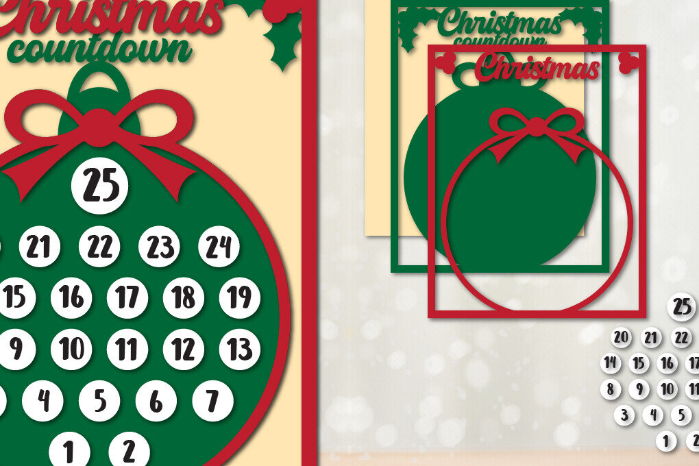 Σετ των 2 Intra απο ξύλο plywood 3mm-4mm πάχος Χριστουγεννιάτικη αντίστροφη μέτρηση | Χριστουγεννιάτικο ημερολόγιο Δίασταση 15x15 cm INTRAFABR-109262908