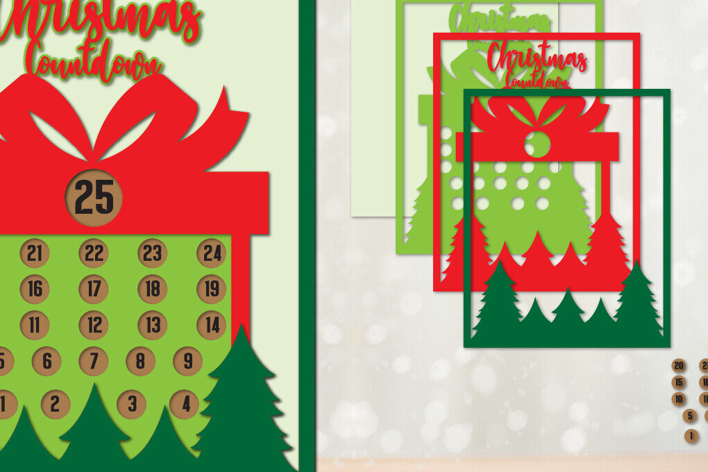 Σετ των 2 Intra απο ξύλο plywood 3mm-4mm πάχος Χριστουγεννιάτικη αντίστροφη μέτρηση | Χριστουγεννιάτικο ημερολόγιο Δίασταση 15x15 cm INTRAFABR-109481021