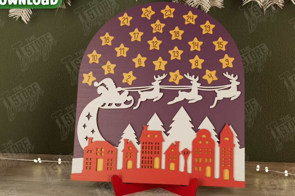 Σετ των 2 Intra απο ξύλο plywood 3mm-4mm πάχος Χριστουγεννιάτικη αντίστροφη μέτρηση | Χριστουγεννιάτικο ημερολόγιο Δίασταση 15x15 cm INTRAFABR-106126125