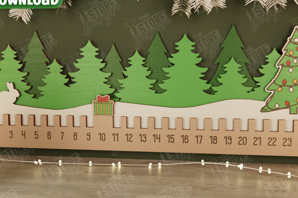 Σετ των 2 Intra απο ξύλο plywood 3mm-4mm πάχος Χριστουγεννιάτικη αντίστροφη μέτρηση | Χριστουγεννιάτικο ημερολόγιο Δίασταση 15x15 cm INTRAFABR-106126188