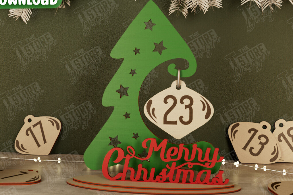 Σετ των 2 Intra απο ξύλο plywood 3mm-4mm πάχος Χριστουγεννιάτικη αντίστροφη μέτρηση | Χριστουγεννιάτικο ημερολόγιο Δίασταση 15x15 cm INTRAFABR-106126204