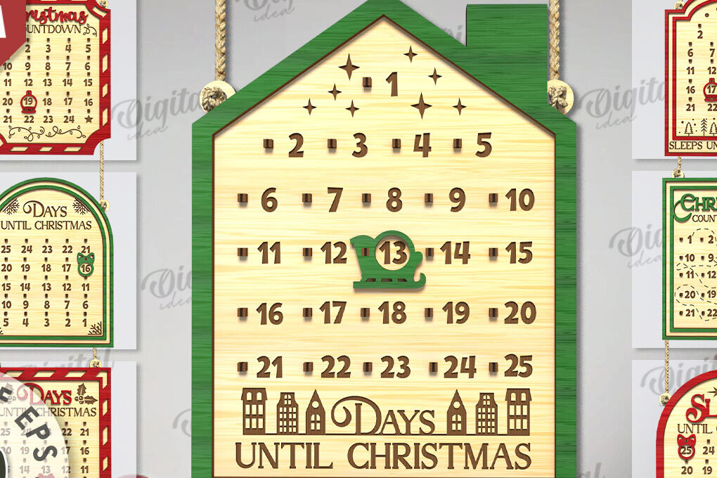 Σετ των 2 Intra απο ξύλο plywood 3mm-4mm πάχος αποκοπής λέιζερ αντίστροφης μέτρησης Χριστουγέννων Δίασταση 15x15 cm INTRAFABR-109485236