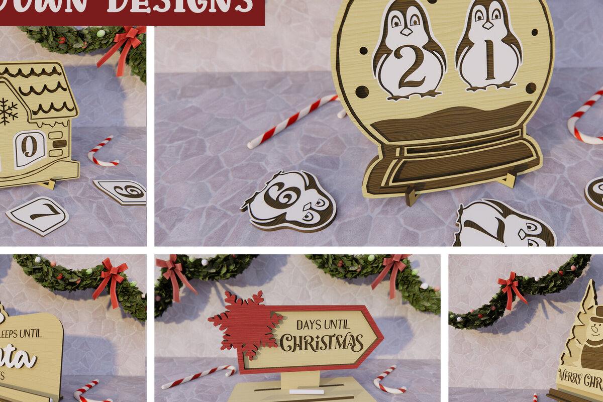 Σετ των 2 Intra απο ξύλο plywood 3mm-4mm πάχος αποκοπής λέιζερ αντίστροφης μέτρησης Χριστουγέννων Δίασταση 15x15 cm INTRAFABR-80146404