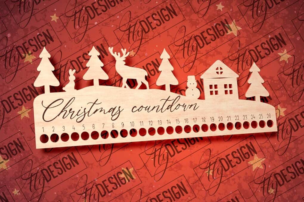 Σετ των 2 Intra απο ξύλο plywood 3mm-4mm πάχος Χριστουγεννιάτικη αντίστροφη μέτρηση με λέιζερ | CNC Δίασταση 15x15 cm INTRAFABR-80857322