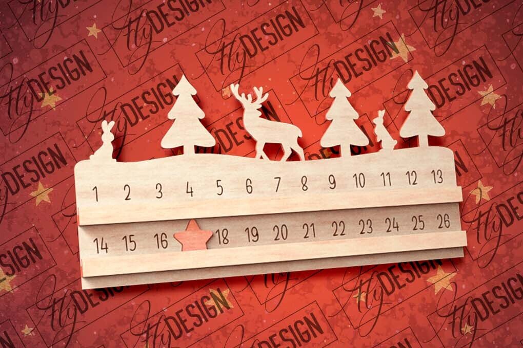 Σετ των 2 Intra απο ξύλο plywood 3mm-4mm πάχος Χριστουγεννιάτικη αντίστροφη μέτρηση με λέιζερ | CNC Δίασταση 15x15 cm INTRAFABR-80857368