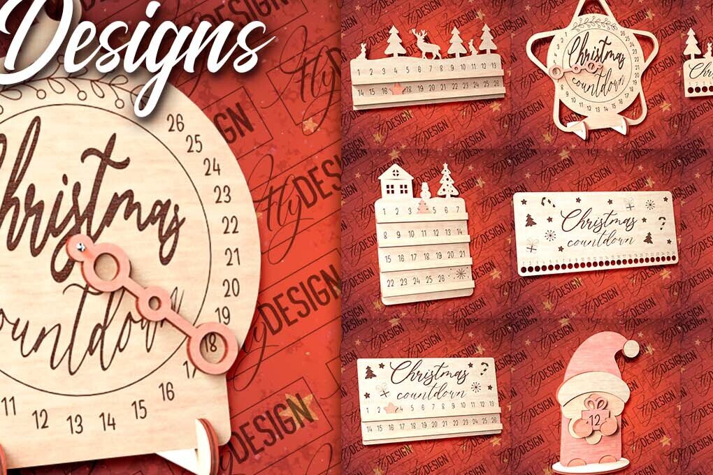 Σετ των 2 Intra απο ξύλο plywood 3mm-4mm πάχος Χριστουγεννιάτικη αντίστροφη μέτρηση με λέιζερ | CNC Δίασταση 15x15 cm INTRAFABR-80857434