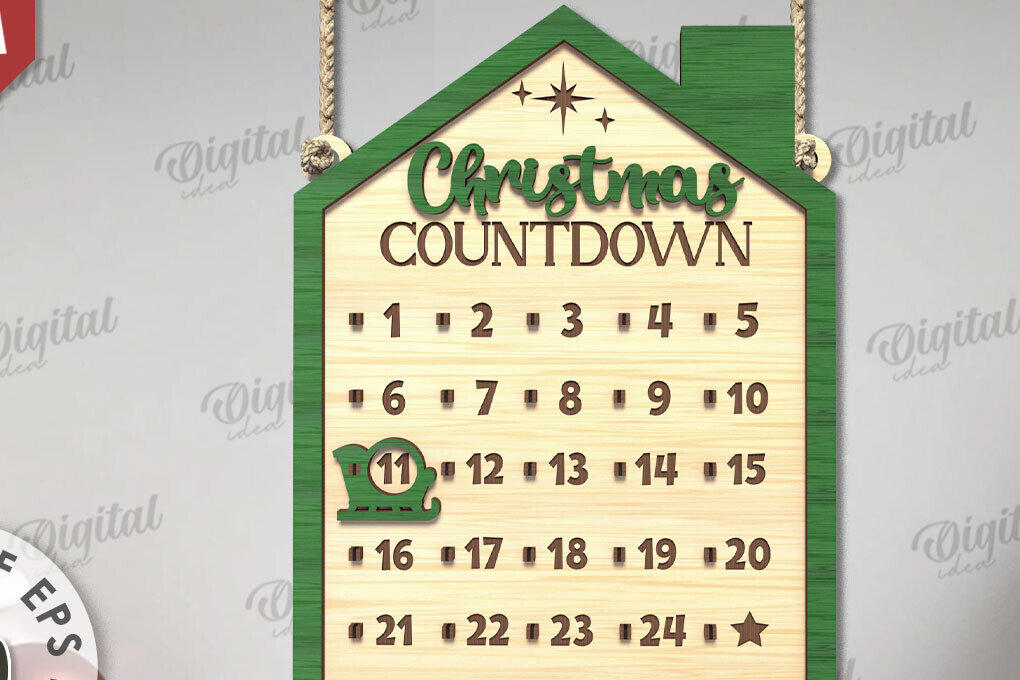 Σετ των 2 Intra απο ξύλο plywood 3mm-4mm πάχος Χριστουγεννιάτικη αντίστροφη μέτρηση σχέδιο κοπής με λέιζερ Δίασταση 15x15 cm INTRAFABR-109484168