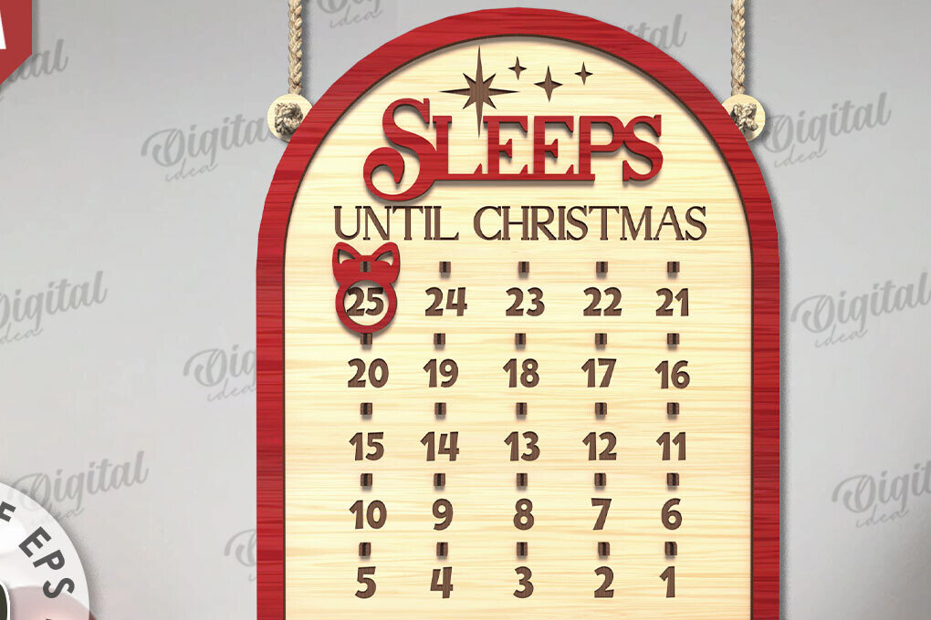 Σετ των 2 Intra απο ξύλο plywood 3mm-4mm πάχος Χριστουγεννιάτικη αντίστροφη μέτρηση σχέδιο κοπής με λέιζερ Δίασταση 15x15 cm INTRAFABR-109354776