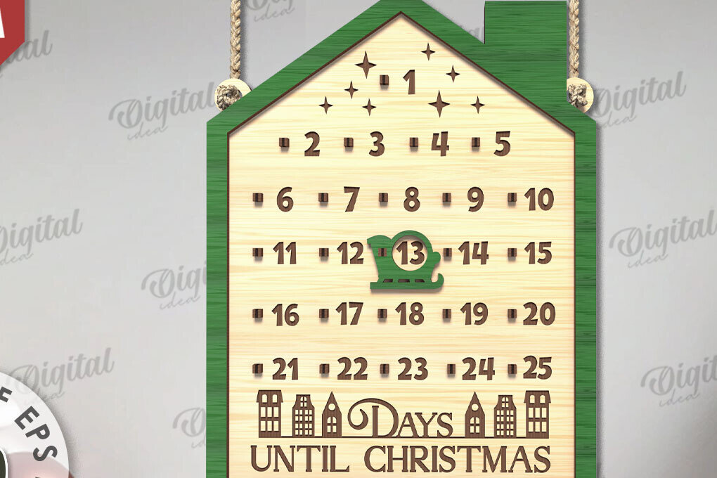 Σετ των 3 Intra απο ξύλο plywood 3mm-4mm πάχος Χριστουγεννιάτικη αντίστροφη μέτρηση σχέδιο κοπής με λέιζερ Δίασταση 15x15 cm INTRAFABR-109483912