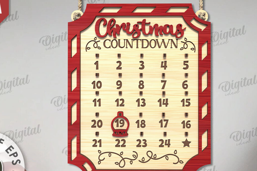 Σετ των 2 Intra απο ξύλο plywood 3mm-4mm πάχος Χριστουγεννιάτικη αντίστροφη μέτρηση σχέδιο κοπής με λέιζερ Δίασταση 15x15 cm INTRAFABR-109483945