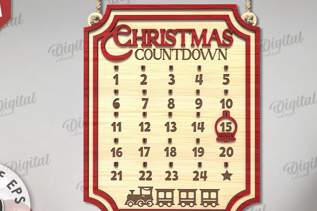 Σετ των 2 Intra απο ξύλο plywood 3mm-4mm πάχος Χριστουγεννιάτικη αντίστροφη μέτρηση σχέδιο κοπής με λέιζερ Δίασταση 15x15 cm INTRAFABR-109484079