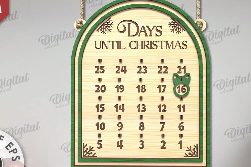 Σετ των 2 Intra απο ξύλο plywood 3mm-4mm πάχος Χριστουγεννιάτικη αντίστροφη μέτρηση σχέδιο κοπής με λέιζερ Δίασταση 15x15 cm INTRAFABR-109484116