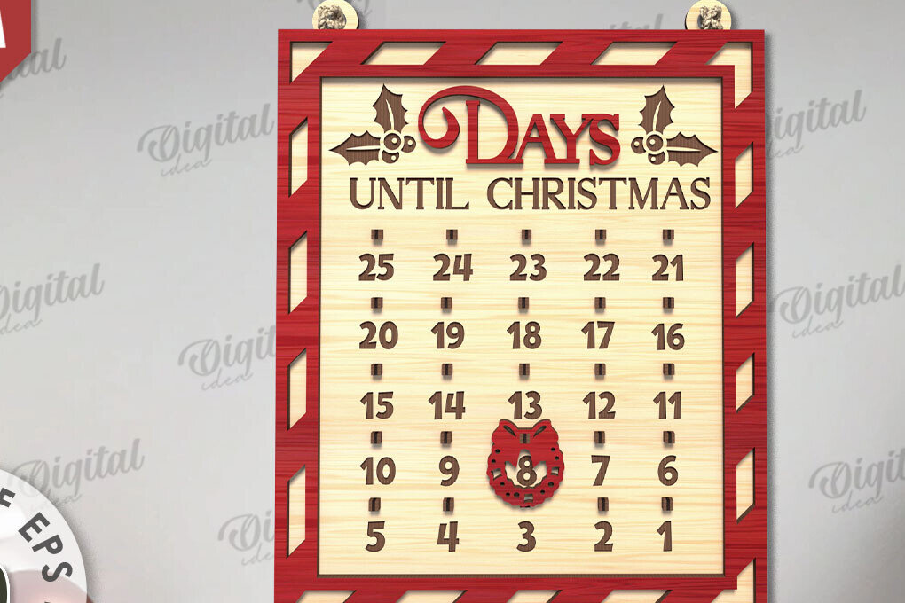 Σετ των 2 Intra απο ξύλο plywood 3mm-4mm πάχος Χριστουγεννιάτικη αντίστροφη μέτρηση σχέδιο κοπής με λέιζερ Δίασταση 15x15 cm INTRAFABR-109484147