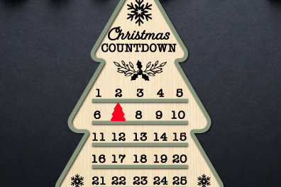 Σετ των 2 Intra απο ξύλο plywood 3mm-4mm πάχος Γραφικό κοπής με λέιζερ αντίστροφη μέτρηση Χριστουγέννων Δίασταση 15x15 cm INTRAFABR-85454200