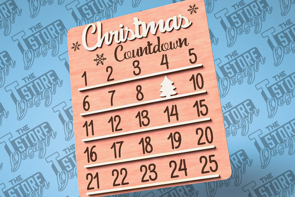 Σετ των 2 Intra απο ξύλο plywood 3mm-4mm πάχος Χριστουγεννιάτικη Αντίστροφη μέτρηση με Design Δίασταση 15x15 cm INTRAFABR-79767135