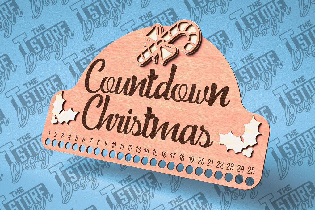 Σετ των 2 Intra απο ξύλο plywood 3mm-4mm πάχος Χριστουγεννιάτικη Αντίστροφη μέτρηση με Design Δίασταση 15x15 cm INTRAFABR-79767158