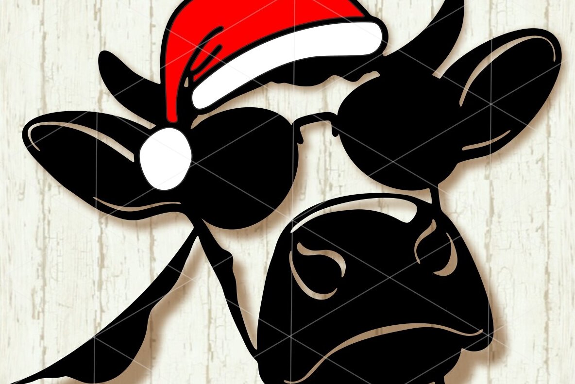 Σετ των 2 Intra απο ξύλο plywood 3mm-4mm πάχος Χριστουγεννιάτικη αγελάδα με γυαλιά ηλίου με καπέλο Santa Δίασταση 15x15 cm INTRAFABR-111137929